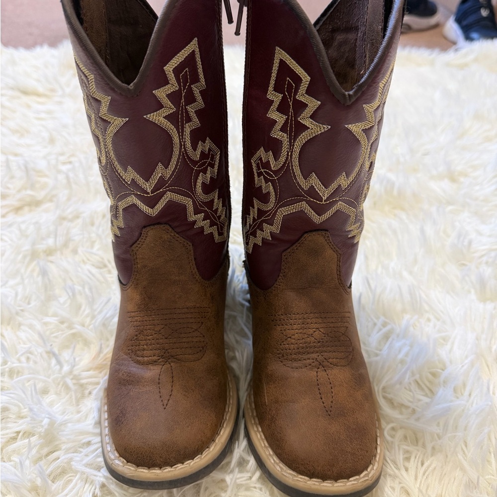 Brown and Maroon Kids Cowboy Boots